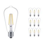 Mehrfachpackung 10x Philips Corepro LED Glühbirne E27 Edison Fadenlampe Klar 7W 806lm - 827 Extra Warmweiß | Ersatz für 60W