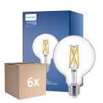Mehrfachpackung 6x Philips MASTER Value LED Globe E27 93mm Fadenlampe Klar 5.9W 806lm - 922-927 Extra Warmweiß | Höchste Farbwiedergabe - Dimmbar - Ersatz Für 60W