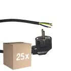 Mehrfachpackung 25x Noxion Power Versorgungskabel Schwarz - Schuko Europlug + Offene Enden - 2m - 3 pole 0,75mm2
